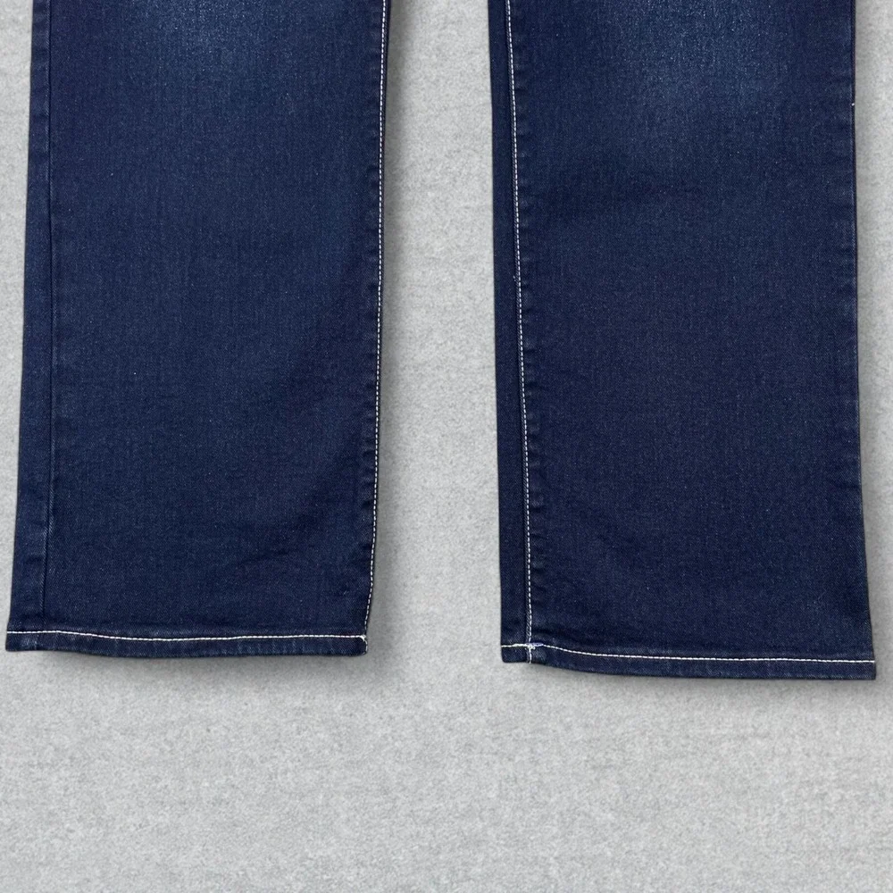 NEW True Religion Jeans Mens 34x34 Blue Denim Ricky Flap Distressed Straight Leg